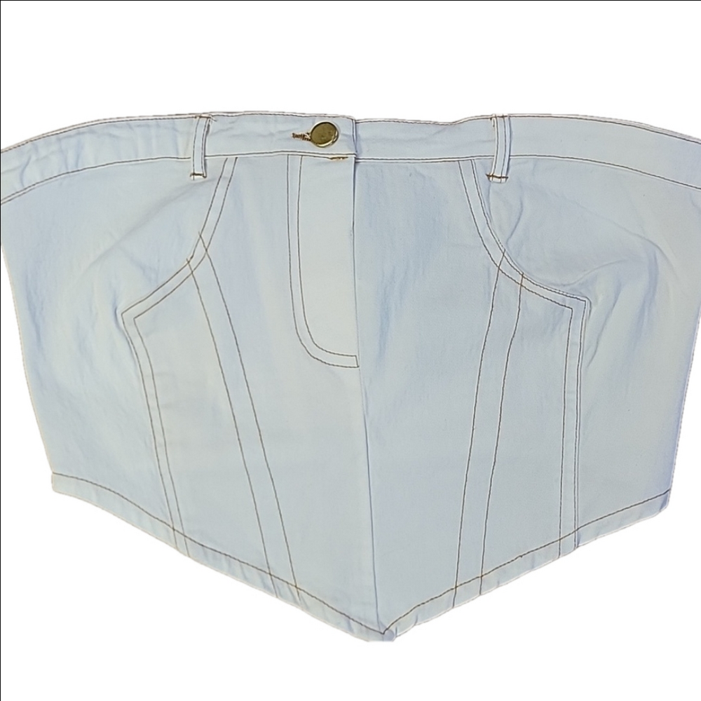LA Armario White Denim Canadian Tuxedo Tube Top Size Large NWT